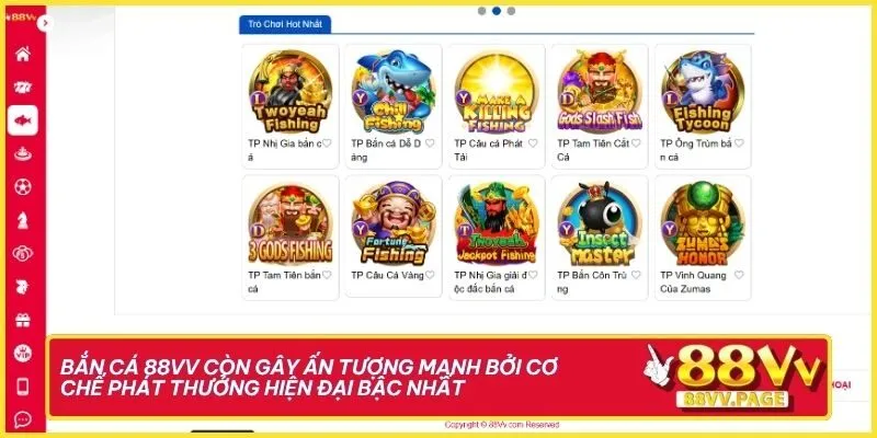 Bắn cá 88vv còn gây ấn tượng mạnh bởi cơ chế phát thưởng hiện đại bậc nhất