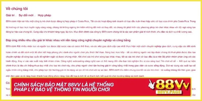Chính sách bảo mật 88VV là hệ thống pháp lý bảo vệ thông tin người chơi