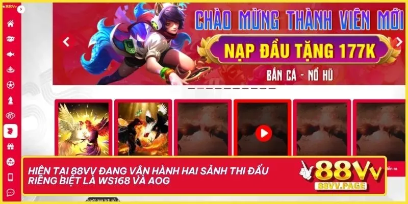 Hiện tại 88vv đang vận hành hai sảnh thi đấu riêng biệt là WS168 và AOG